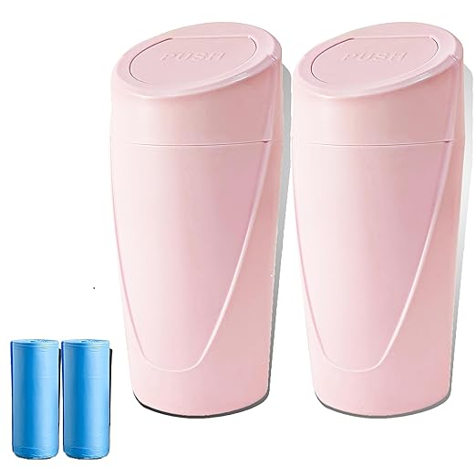 Car Trash Can Bin with Lid - 2 Packs Car Trash Bin-Car Trash Can Cup Holder-Mini Trash Garbage Can with 30pcs Small Trash Bags-Car Organizer Storage for Front Back Seat Accessories (Pink)