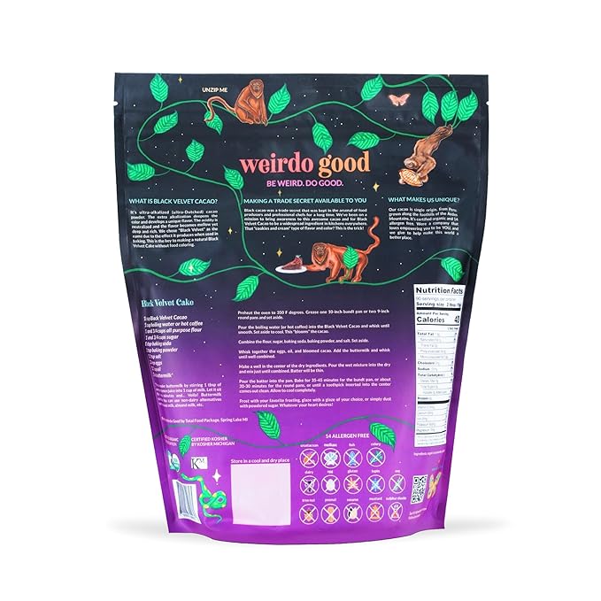 Weirdo Good Black Velvet Cacao, 3 lb – Organic, Allergen-Free, Premium Ultra-Alkalized Cocoa Powder for Baking