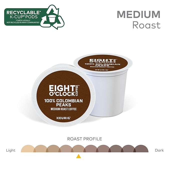 Eight O'Clock Coffee Colombian Peaks Keurig Single-Serve K-Cup Pods, Medium Roast Coffee, 72 Count