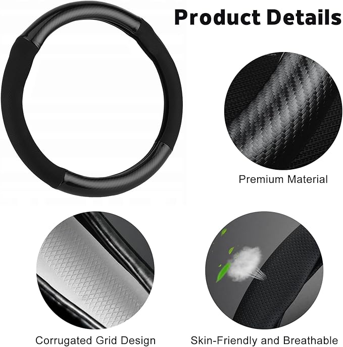 1 Pack Car Breathable Steering Wheel Cover, Wear Resistant Steering Wheel Sleeve, Carbon Fiber Non-Slip Steering Wheel Protector, Four Seasons Universal Steering Wheel Set