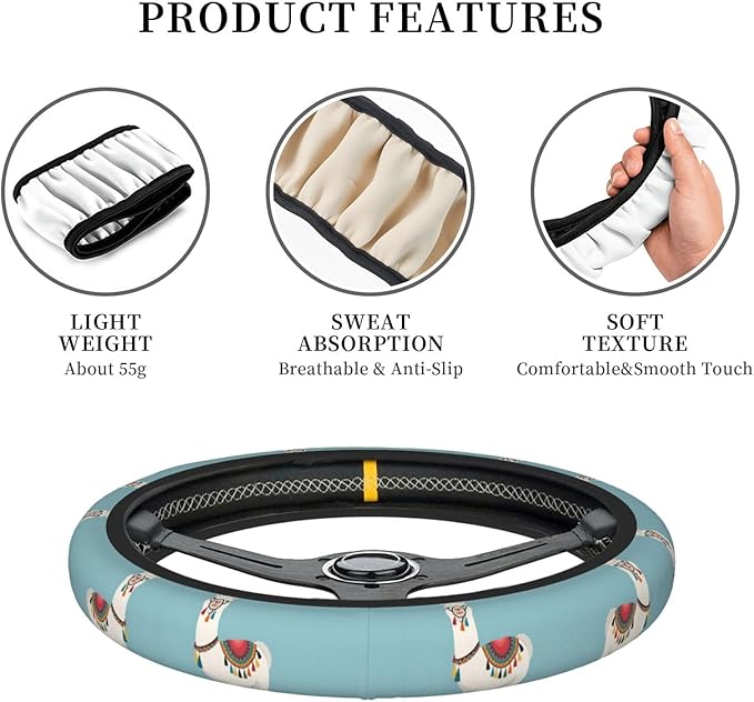 Neoprene Steering Wheel Cover Llama Pattern Car Steering Wheel Cover Universal Fit for Most Cars