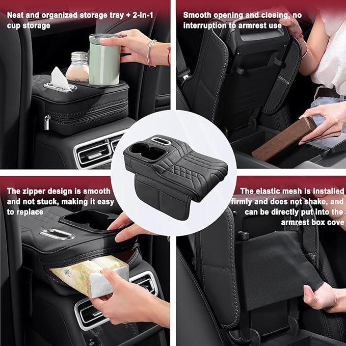 Car Armrest Cover for Jeep Grand Cherokee 4xe 2022 2023 2024 2025 2026, Center Console Cover Mat Armrest Seat Box Cover Cushion Console Pad Interior Accessories,D