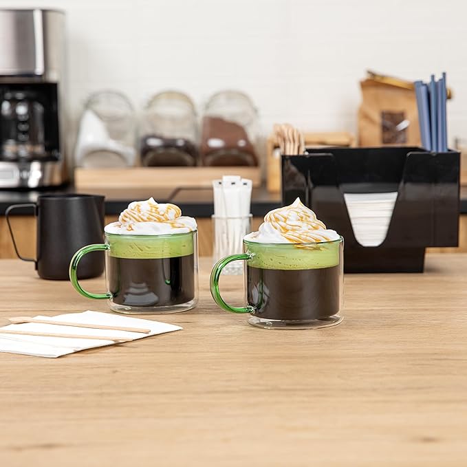 Restaurantware Coffee Cups 12 Pack of 11 oz Double Wall Glass Insulated Coffee Cup Borosilicate Mug Thermal Shock Resistant Handle Modern Design