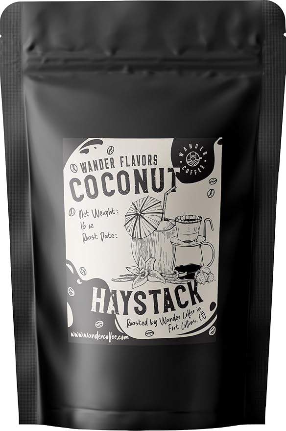 Coconut Haystack Flavored Coffee – Rich Toasted Coconut & Vanilla Cream Notes | Whole Bean, Ground, or Decaf | Medium Roast Arabica | Gourmet Dessert-Inspired Blend | 1lb Bag by Wander Coffee