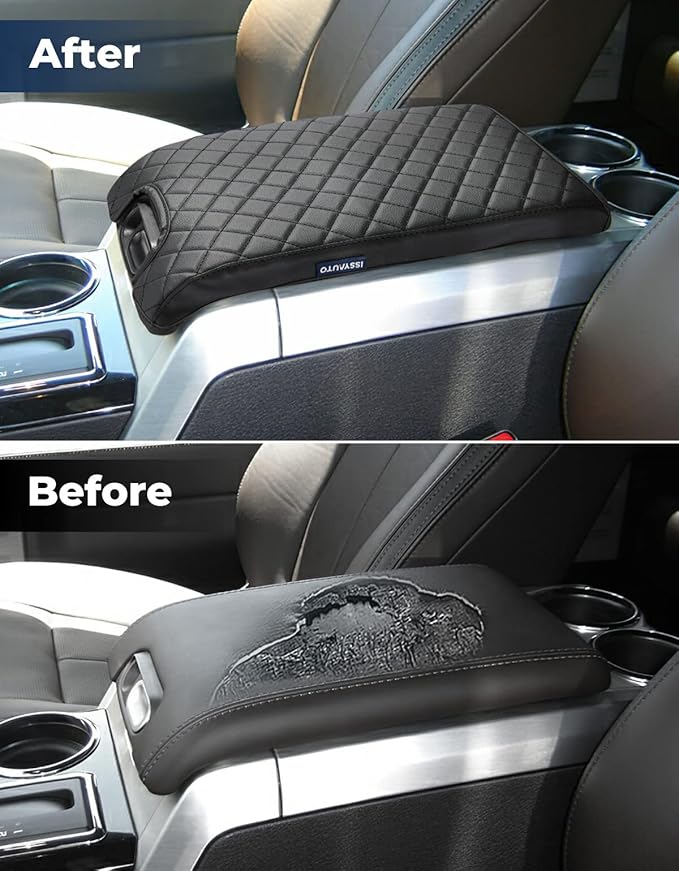 ISSYAUTO Center Console Cover Armrest lid Cover Compatible with 2009-2014 F150, Leather Arm Rest Covering for Car, Well-Make Durable Middle Console Cover Armrest Box Protective Cover