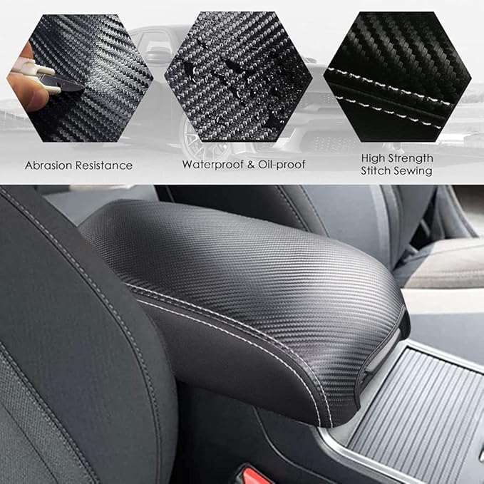 Center Console Cover Anti-Scratch Leather Armrest Pad Replace for 2019 2020 2021 2022 2023 2024 2025 Dodge RAM 1500 2500 3500 Accessories, For All Makes & Models with Bucket Seats (Carbon fiber)