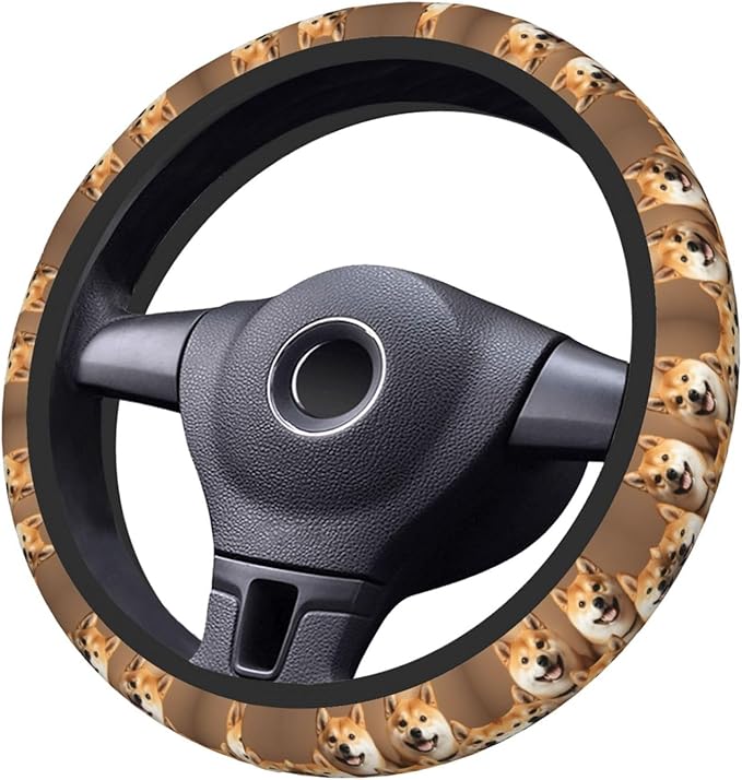 Neoprene Steering Wheel Cover Shibas -Pattern Car Steering Wheel Cover Universal Fit for Most Cars