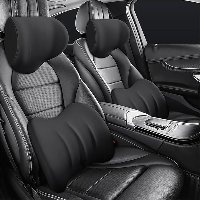 Car Headrest & Lumbar Support Cushion for Honda Civic 2012 2013 2014 2015, Ergonomic Car Seat Headrest Memory Foam Neck and Back Pillow Kit Breathable Removable for Driving Fatigue Relief
