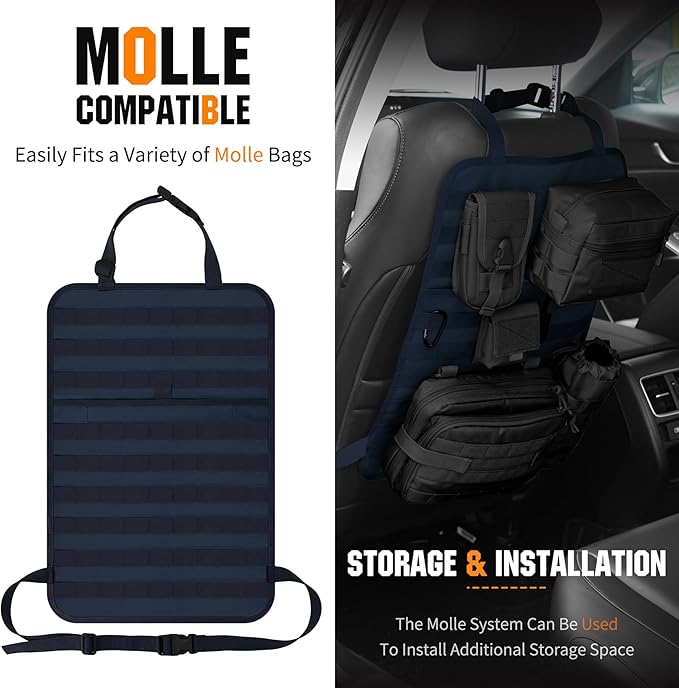 IronSeals 2 Pack Car Seat Back Organizer, Tactical Molle Panel Sag Proof Vehicle Seat Cover Protector Nylon Car Seat Back Hanger Bag Pad