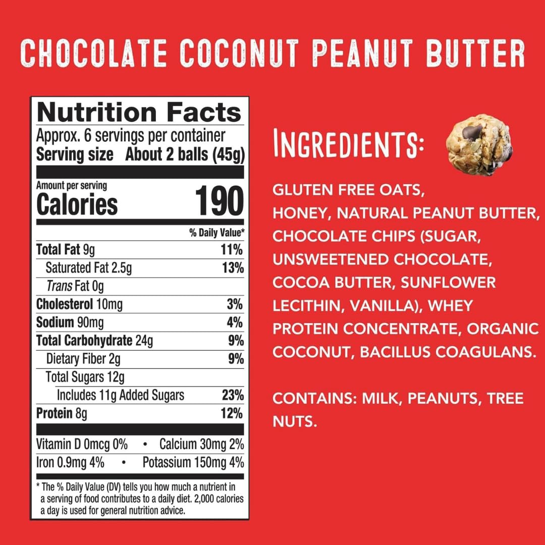 simplyFUEL Whole-Food Protein Balls (Peanut Butter Chocolate Coconut Fusion) - 8 g High-Protein, Gluten-Free, Healthy Snack for Adults & Kids - 9.6 oz