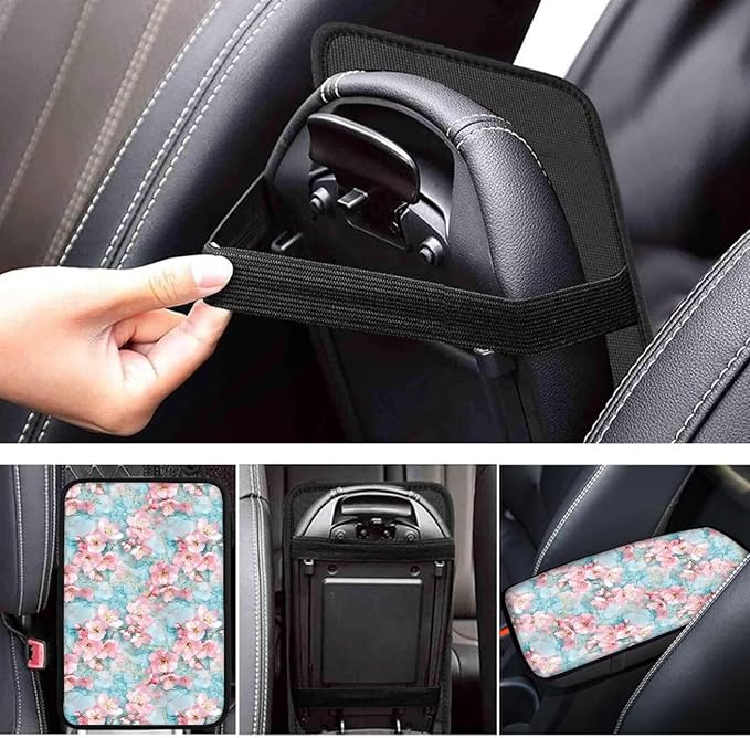 Cherry Blossom Marble Print Auto Center Console Cover Arm Rest Cover for SUV Truck,Soft Car Arm Rest Cover Universal Fit