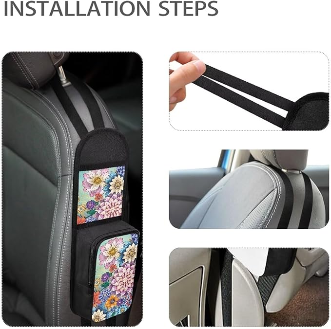Boho Mandala Car Seat Storage Bag Front Seat Floral Seat Side Organizer Polyester Waterproof Seat Storage Bag Car Travel Accessories