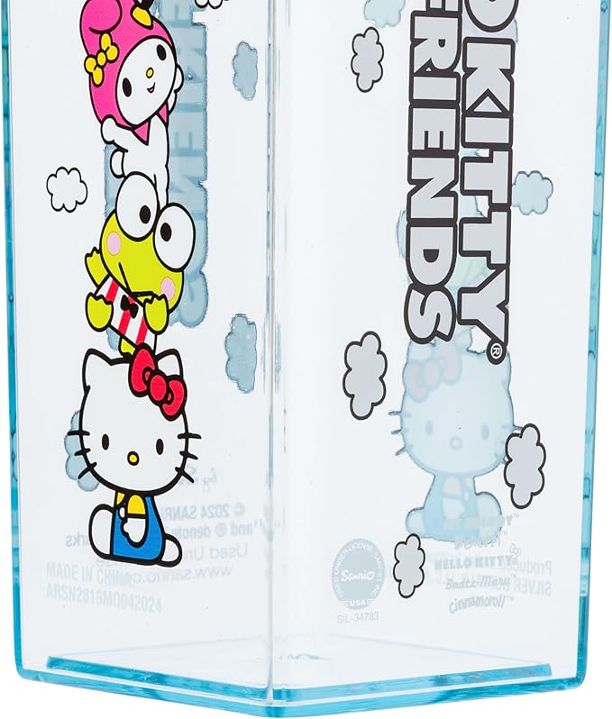 Silver Buffalo Sanrio Hello Kitty and Friends Featuring Cinnamoroll, Badtz-Maru, My Melody, and Keroppi Plastic Milk Carton Pitcher Bottle, 16.2 Ounces