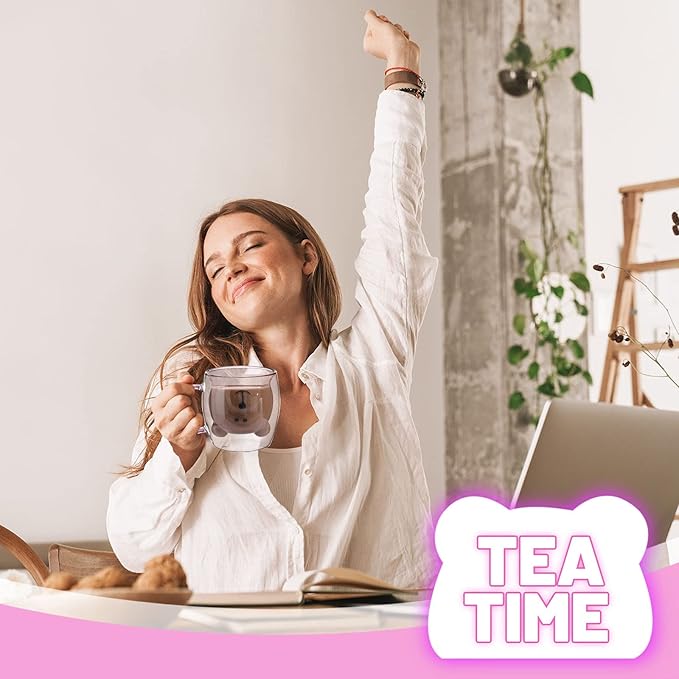 Patelai Cute Bear Tea Cup Double Wall Glass Milk Coffee Bear Mug with Handle Insulated Espresso Christmas Beer Cup Cute Birthday Gift for Women Men Valentine, 250 Ml/ 8. 4 oz(Pink,1 Piece)