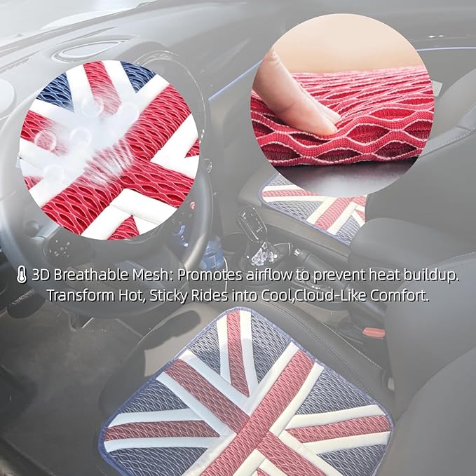 Universal British Flag Car Seat Cushion for MINI Cooper Compatible w/Clubman Countryman Cooper S J01 J05 U25 R/F Series Cooling Pad & Memory Foam (Red)