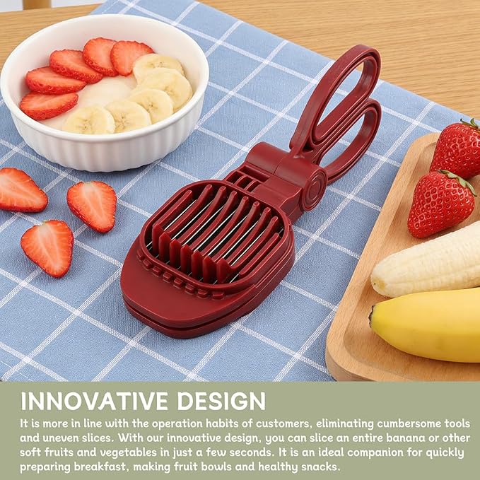 Fruit Slicer, Egg Slicer for Hard Boiled Eggs, Multi-Functional Kitchen Gadget for Strawberry, Banana, Kiwi, Hard Boiled Eggs, Cucumber, Sausage - Rapid & Safe Slicing Tool(COLOR:Red)
