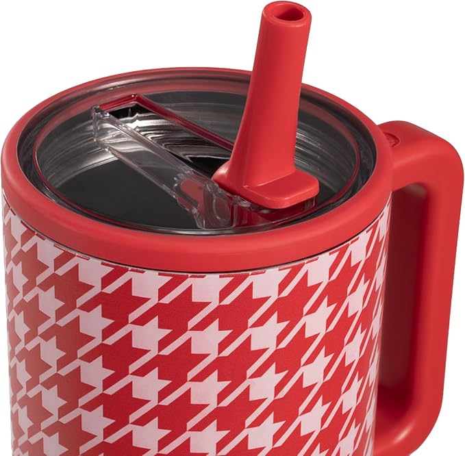 HydroJug Traveler - 40 oz Water Bottle with Handle & Flip Straw - Fits in Cup Holder, Leak Resistant Tumbler-Reusable Insulated Stainless Steel & Rubber Base - Gifts for Women & Men, Halle Houndstooth