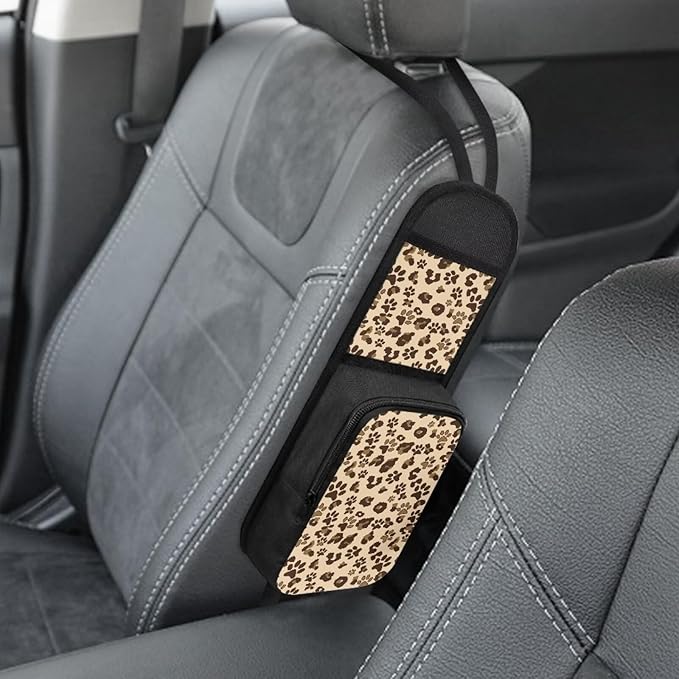 Auto Seat Storage Hanging Bag for Women Auto Seat Storage with Leopard Design Universal Car Front Seat Side Hanging Bag with Zipper for Cars SUVs Truck