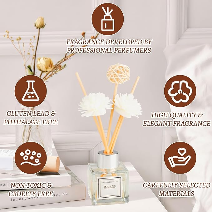 2PCS Reed Diffuser Set, 1.7 oz Scent Diffuser with Sticks, Gardenia Scent for Bathroom Accessories Shelf Decor, Air Fresheners for Home, Home Fragrance, House Office Room Decor Aesthetic & Gift