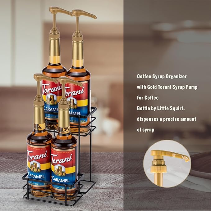 Rice rat Coffee Syrup Organizer Rack, (4 Bottle Capacity),2 Tier Coffee Syrup holder for Coffee Bar Accessories,Kitchen,Storage for Syrup, Wine, Dressing（Black）