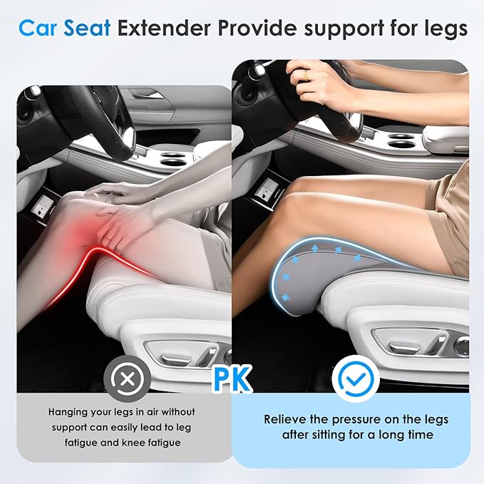 FLORICH Car Seat Extender Leg Support Cushion for Driver Seats Office Chair, Leather Widened seat Cushion for Long Drivers Universal Car Seat Cushion Legs Rest Pads-Grey