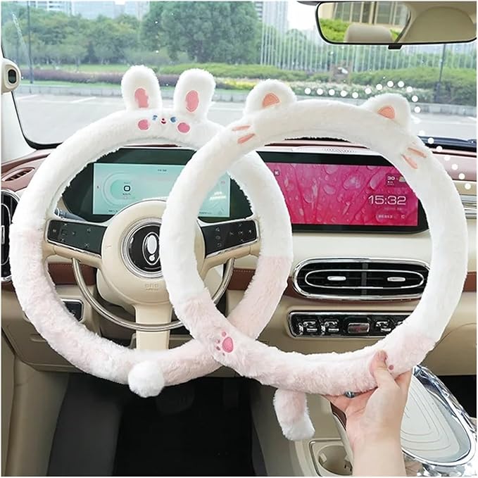 Cute Winter Plush Steering Wheel Cover - Non-Slip Warm Handlebars Decoration for Cars(Plush panda rong)