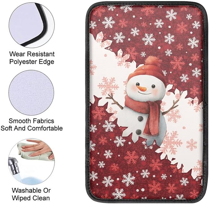 Cute Snowman Auto Armrest Console Accessories Center Console Cover Soft Car Console Covers Protect from Pet Claws Fit Most Cars, Truck, SUV, or Van