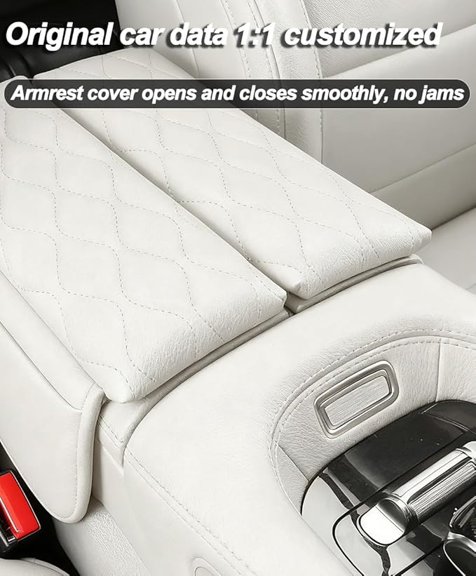 Egreat Center Console Armrest Cover for Mercedes Benz GLE 350 450 W167, GLS 450 X167 2020-2025, Leather Armrest Console Cover with Side Storage Pockets (for GLE GLS-White)