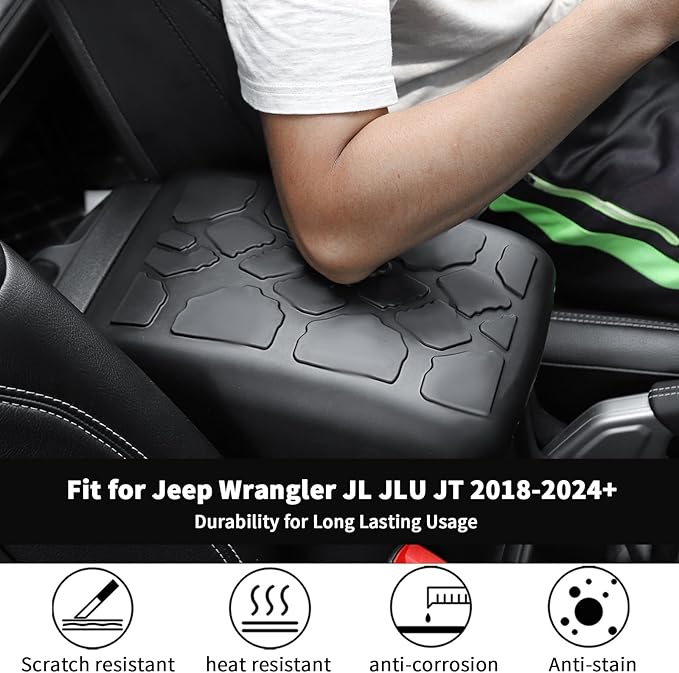 Center Console Armrest Cover Fit for 2018-2024 Jeep Wrangler JL JLU & Jeep Gladiator JT, Armrest Storage Soft Mat Pet Antiscrach Mat Cover