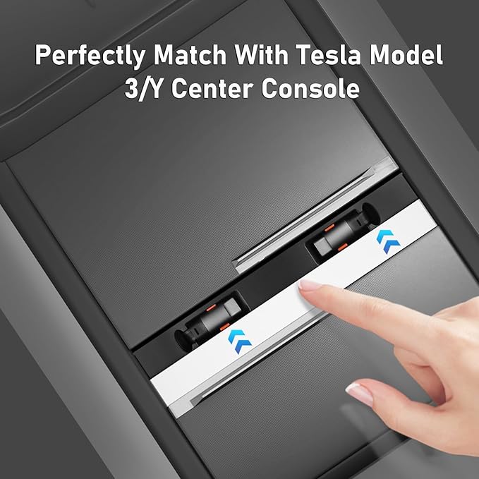 USB Charger Hub for Tesla Model Y 2021-2024 & Model 3 2021-2023 Accessories, Fast Charging Hub with Sliding Cover with 2 Type-C Retractable Cables (Not Fit Model 3 2024)
