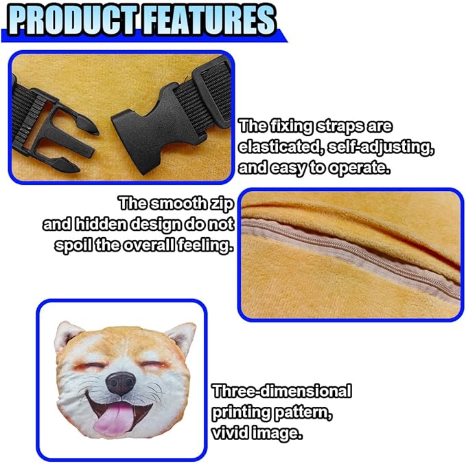 Cute Shiba Inu Dog Car Headrest Pillow- Memory Foam Car Neck Pillow Auto Seat Cushion of Headrests for Pain Pressure Relief- Cartoon Neck Support Cushion with Adjustable Strap for Most Cars(Shiba Inu)