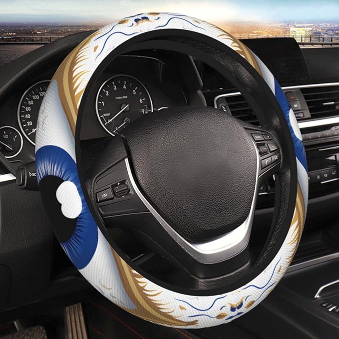 Steering Wheel Cover Polyester Thick Non-Slip Car Steering Wheel Cover Protector Universal 15 Inch, Ancient Hamsa Eye,Ethnic