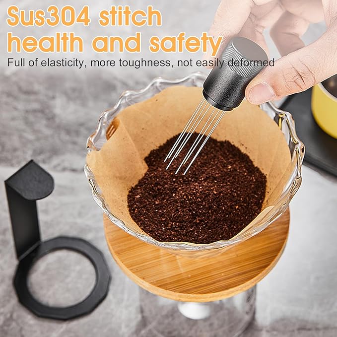 WDT Tool Espresso Distributor with Magnetic Stand, Upgraded 8 Needles 0.4mm Espresso Stirrer, Professional Espresso Distribution Tool for Espresso Machine Accessories, Black
