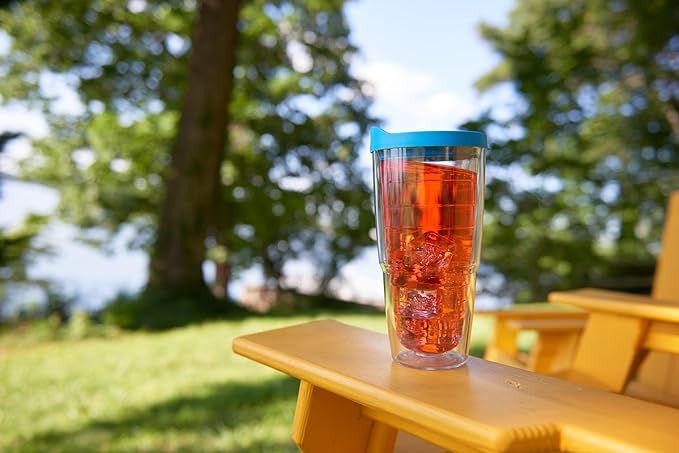Tervis Clear & Colorful Lidded Made in USA Double Walled Insulated Tumbler Travel Cup Keeps Drinks Cold & Hot, 24oz, Pink Lid