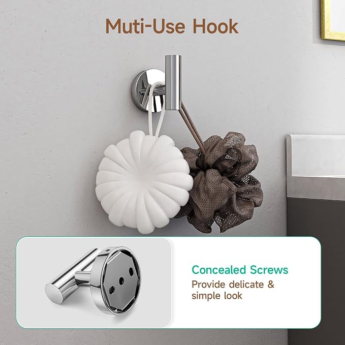 USHOWER Polished Chrome Bathroom Accessories Set, 18-Inch Towel Bar Set Wall Mounted, Durable SUS304 Stainless Steel Bathroom Hardware Set, 8-Piece