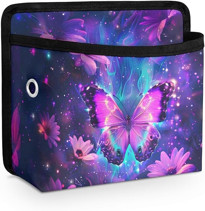 Purple Butterfly Car Seat Side Pocket Organizer Cell Phone Holder Storage Bag Pouch for Wallet Keys Document Auto Console Door Rear Seat Storage Box Automotive Interior Accessories
