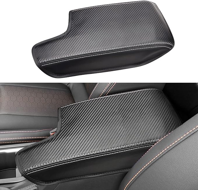 INTGET Car Center Console Armrest Cover for Subaru Crosstrek Accessories 2018-2022 2023 Impreza 2017-2023 Leather Arm Rest Box Lid Cover Seat Protector (Black with Carbon Fiber Texture)