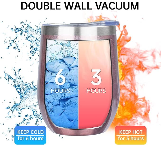 MEZMUT 12oz Insulated Wine Tumbler with Lid Double Wall Vacuum Stainless Steel Wine Glass Coffee Mug Insulated Tumbler Cup for Champaign, Cocktail, Beer (Multi,4 Pack)
