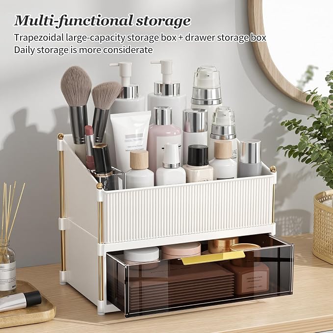 Modular Makeup Organizer, Clear Acrylic Cosmetic Storage Box with Drawer, Vanity Countertop Organizer for Makeup, Skincare and Beauty Accessories – Multiple Styles
