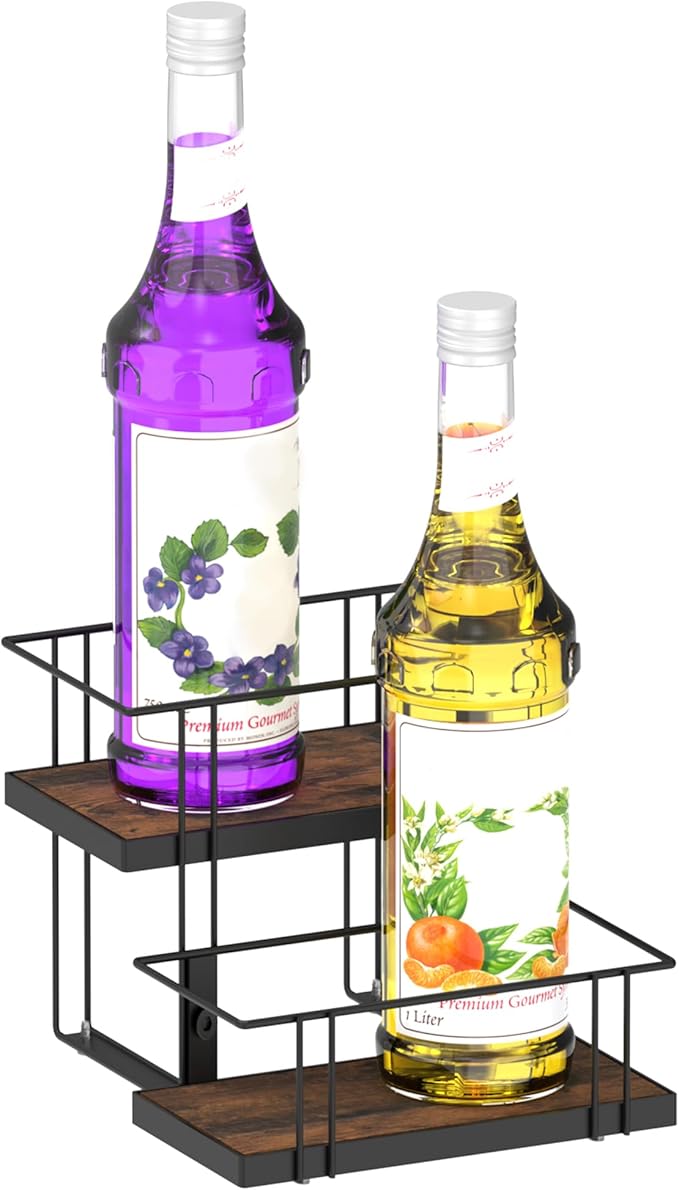 Alyoen Coffee Syrup Rack Organizer, 4 Bottles Syrup Holder Stand for Coffee Bar, Small Coffee Bar Organizer Shelf, Coffee Station Organizer for Countertop Wine, Liquor