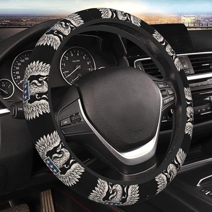 Car Steering Wheel Cover with Anti-Slip Lining, Universal 15 inch Wheel Cover, Fashion Car Interior Accessories for Women Men - Bald Eagle