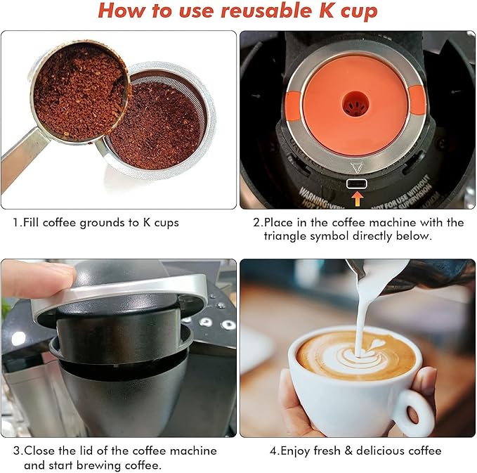 4 Pack Reusable K Cups coffee pods for Keurig 1.0 and 2.0:Stainless Steel Refillable K Cups- Reusable K Cups for Keurig Coffee Machine SUS 304‌ Non-BPA