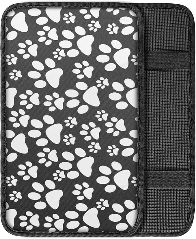 GLENLCWE White Puppy Paws Print Car Armrest Cover with Rubber Band,Soft Shoulder Cushion Center Console Pad Non Slip Universal Car Accessories