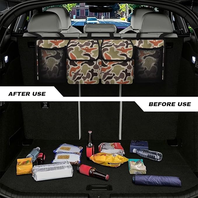 CLOHOMIN Duck Camo Trunk Organizer for SUV Sedan Van Hanging Seat Back Storage Multi Car Backseat Trunk Organizer Collapsible Car Storage Bag with 4 Pockets