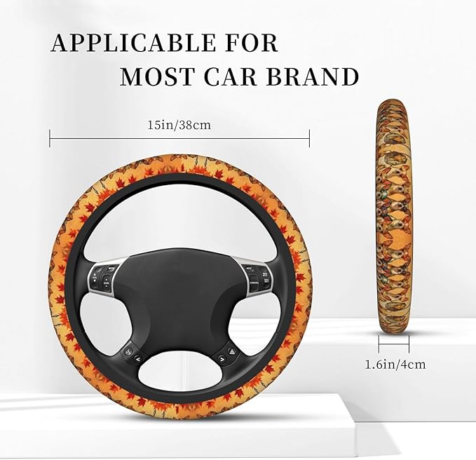 Multi-Color Long-Haired Chihuahua Dog Neoprene Steering Wheel Covers Women Men Car Accessories, Universal 15 Inch Fit Auto, Suvs, Truck