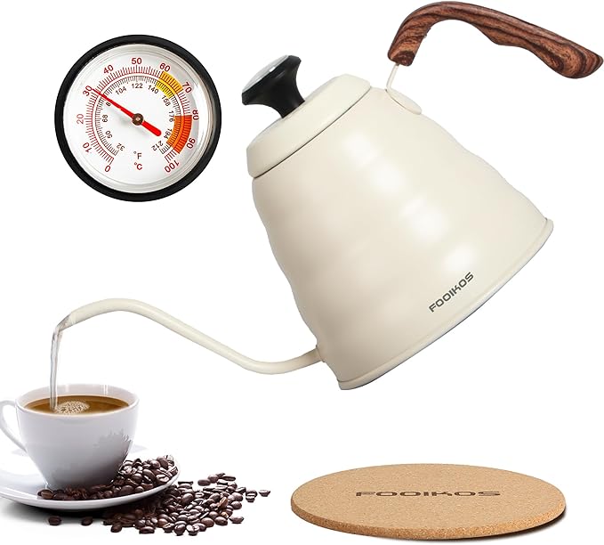 Tea Kettle gooseneck with Thermometer for Pour Over Coffee & Tea, 42 fl oz, Premium Stainless Steel, Accurate Temperature Control, Ideal Spout for Precision Pouring, Compatible with all Stovetop