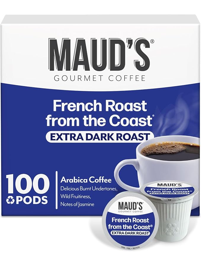 Maud's French Roast Coffee Pods, 100 ct, Dark Roast Coffee in Single Serve Pods – 100% Arabica Coffee, Compatible with Keurig K Cups Maker