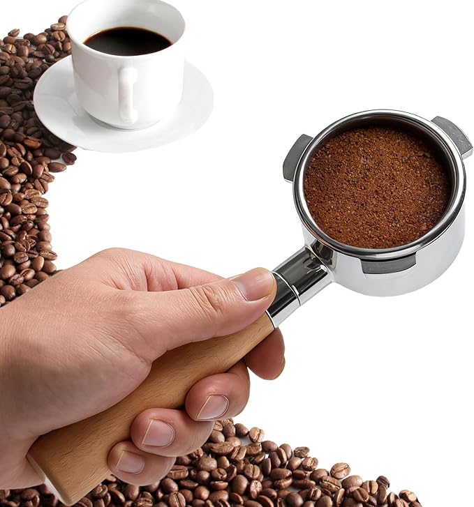 NKU 51mm Bottomless Portafilter 3 Ears with Puck Screen & Filter Basket, Natural Wood Handle, Fits CASABREWS CM5418 & 3700 Series Espresso Machines