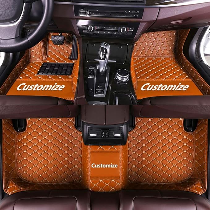 Custom Making Car Floor Mats for 90% Car Model Luxury Leather All Weather Waterproof Anti-Skid Full Coverage Liners (Orange)