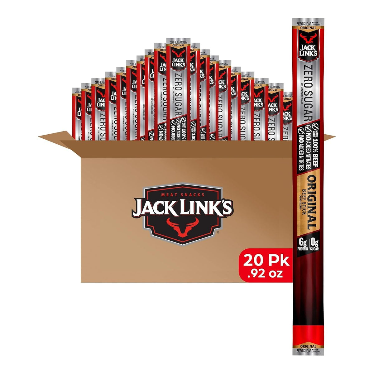 Jack Link's Beef Jerky Sticks Variety Pack - Original, Teriyaki & Zero Sugar - Made with 100% Real Beef - Ready to Eat Real Meat Protein Snacks - 5g Protein per Serving - (20 Pack) 0.92 oz